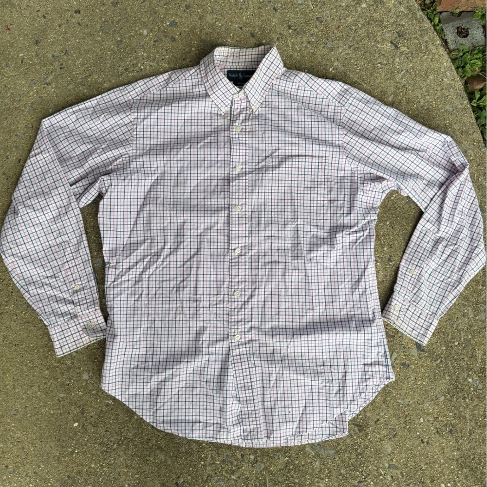 Ralph Lauren Mens Classic Fitโ Tattersall Check Button Down Shirt Pink Navy L